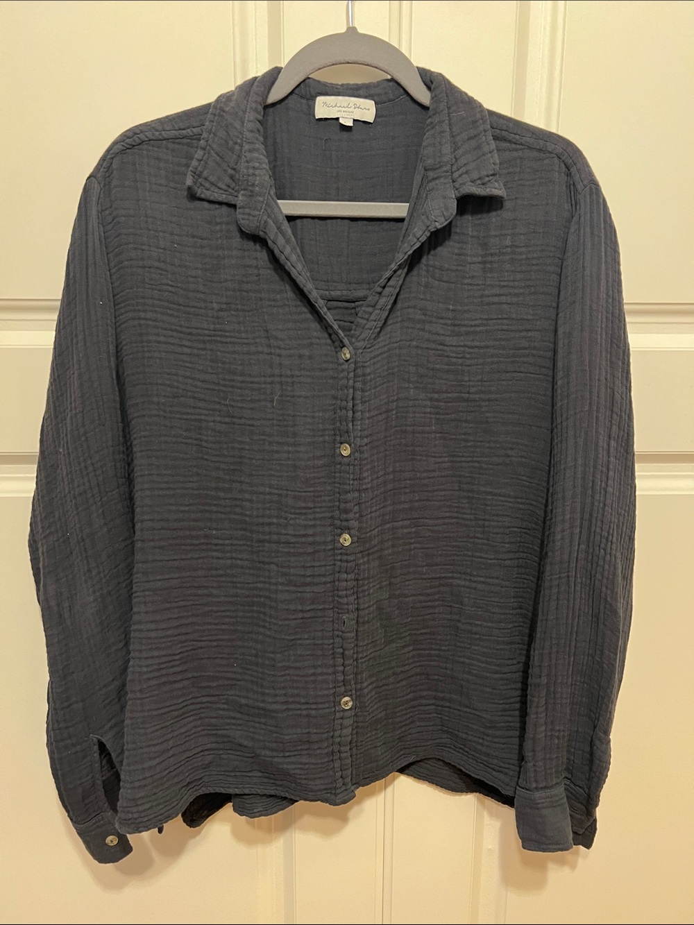 Michael Stars Leo Cotton Gauze Button Down, Large — Charcoal